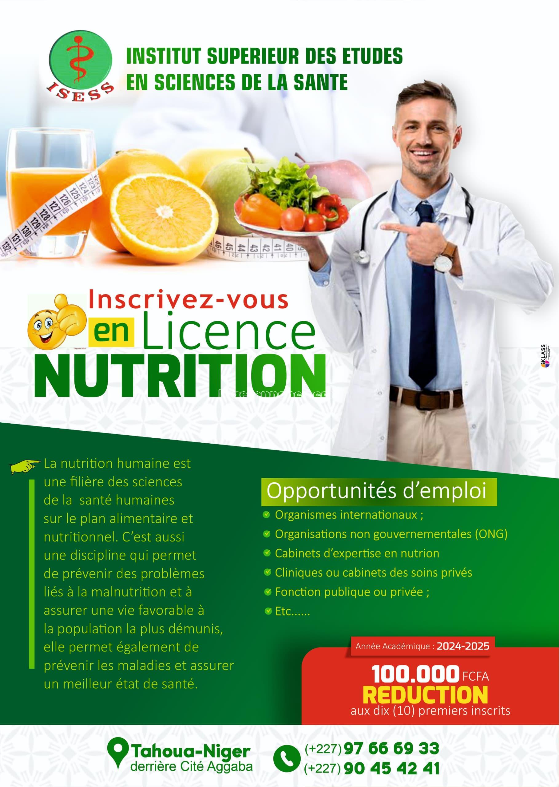 Inscription à l'Institut Supérieur des Études en Sciences de la Santé ISESS | Niger annonce